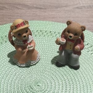 Homco Bear Figurines - Brown and Red Accents
